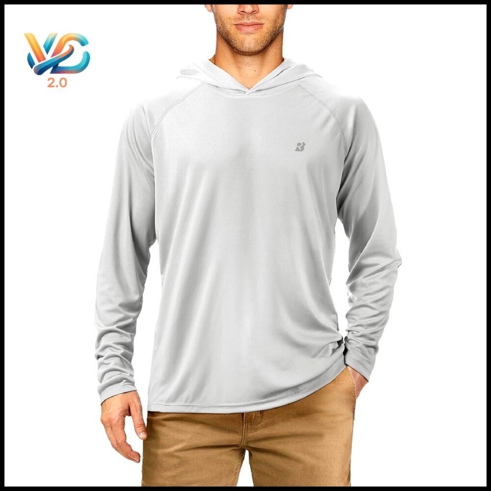 Men's Long Sleeve UPF 50+ Rash Guard Hoodie, Fishing Hiking Swimming
